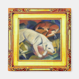White Dog, Fox and Cat van Franz Marc Magneet
