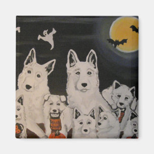 White Dog Halloween Family Magnet