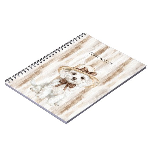 White Dog Hat with Bow Notitieboek (Linkerzijde)