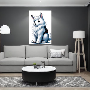 White Dog met een Pistool AI Art Poster