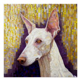 White Dog Mosaic Gold Podenco Klimt Style Perfect Poster