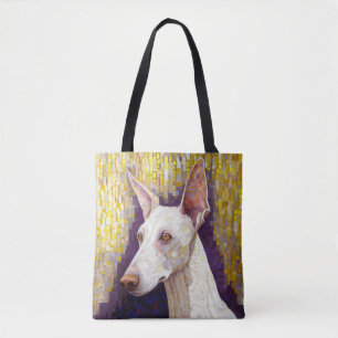 White Dog Mosaic Gold Podenco Klimt Style Tote Bag