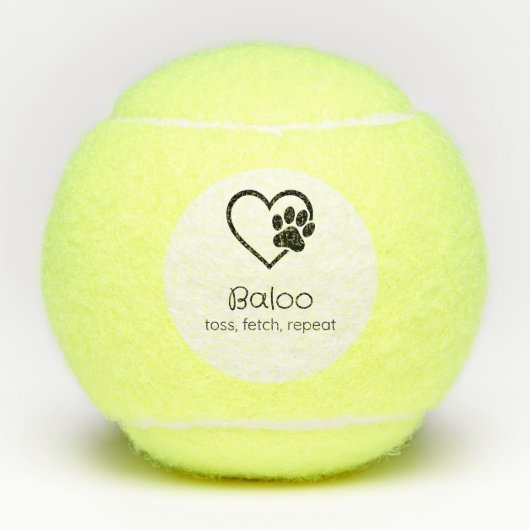 White Dog Name Tennis Ball 'toss, fetch, repeat' Tennisballen (Voorkant)