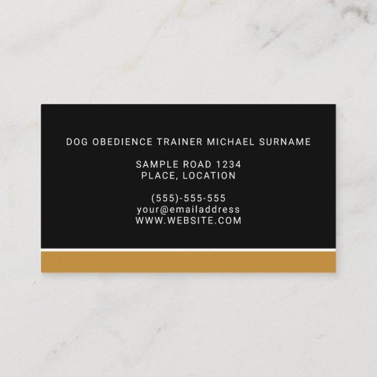 White Dog on Black & Ochre Dog Obedience Trainer Visitekaartje (Achterkant)