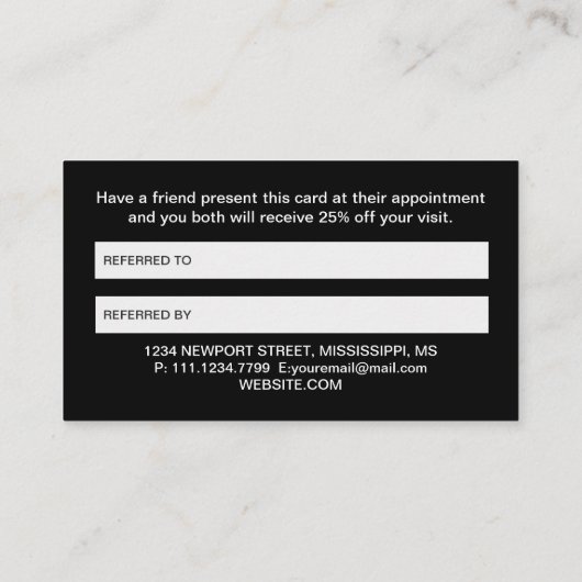 White Dog Paw on Black Pet Grooming Service Aanbevelingskaartje (Achterkant)