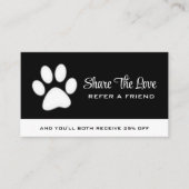 White Dog Paw on Black Pet Grooming Service Aanbevelingskaartje (Voorkant)