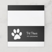 White Dog Paw on Black Pet Grooming Service Afsprakenkaart (Buitenkant ongevouwen)