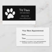 White Dog Paw on Black Pet Grooming Service Afsprakenkaartje (Voorkant / Achterkant)