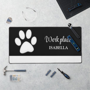 White Dog Paw on Black Pet Grooming Service Bureaumat