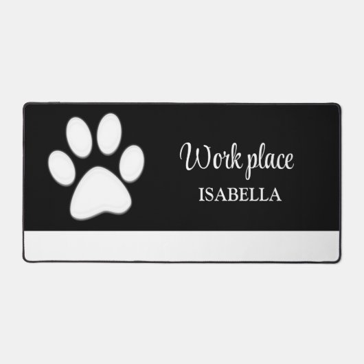White Dog Paw on Black Pet Grooming Service Bureaumat (Voorkant)