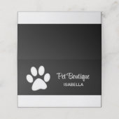 White Dog Paw on Black Pet Grooming Service Klantenkaartje (Buitenkant ongevouwen)