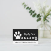 White Dog Paw on Black Pet Grooming Service Klantenkaartje (Staand voorkant)