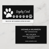 White Dog Paw on Black Pet Grooming Service Klantenkaartje (Voorkant / Achterkant)