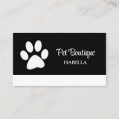 White Dog Paw on Black Pet Grooming Service Klantenkaartje (Voorkant)
