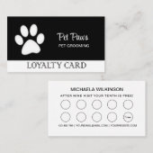 White Dog Paw on Black Pet Grooming Service Klantenkaartje (Voorkant / Achterkant)