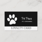White Dog Paw on Black Pet Grooming Service Klantenkaartje (Voorkant)