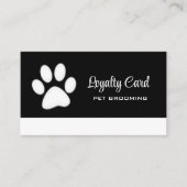 White Dog Paw on Black Pet Grooming Service Klantenkaartje (Voorkant)