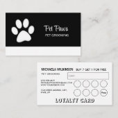 White Dog Paw on Black Pet Grooming Service Klantenkaartje (Voorkant / Achterkant)