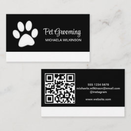 White Dog Paw on Black Pet Grooming Service Visitekaartje