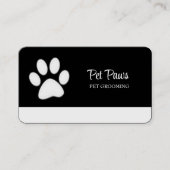 White Dog Paw on Black Pet Grooming Service Visitekaartje (Voorkant)