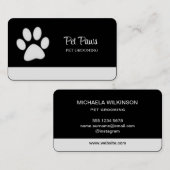White Dog Paw on Black Pet Grooming Service Visitekaartje (Voorkant / Achterkant)