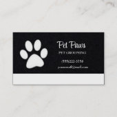White Dog Paw on Black Pet Grooming Service Visitekaartje (Voorkant)