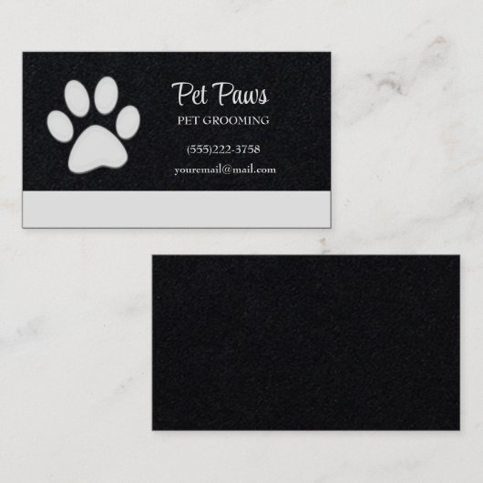 White Dog Paw on Black Pet Grooming Service Visitekaartje (Voorkant / Achterkant)