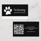 White Dog Paw on Black Pet Grooming Service Visitekaartje (Voorkant / Achterkant)