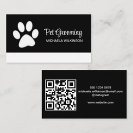 White Dog Paw on Black Pet Grooming Service Visitekaartje