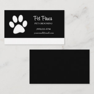 White Dog Paw on Black Pet Grooming Service Visitekaartje