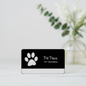 White Dog Paw on Black Pet Grooming Service Visitekaartje (Staand voorkant)