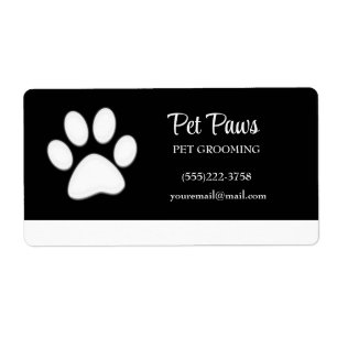 White Dog Paw op Black Pet Grooming Service Busi Etiket