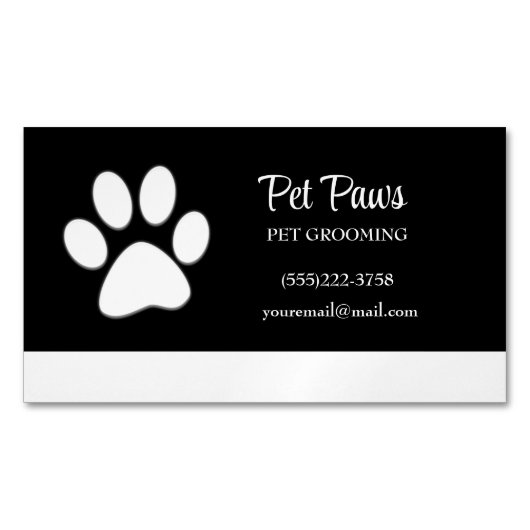 White Dog Paw op Black Pet Grooming Service Busi Magnetisch Visitekaartje (Voorkant)