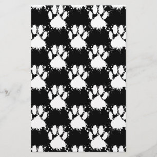 White Dog Paw Pattern met Paint Splatter Briefpapier