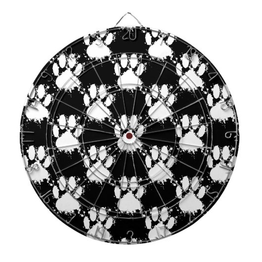 White Dog Paw Pattern met Paint Splatter Dartbord (Voorkant)