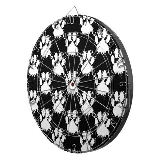 White Dog Paw Pattern met Paint Splatter Dartbord (Voorkant Rechts)