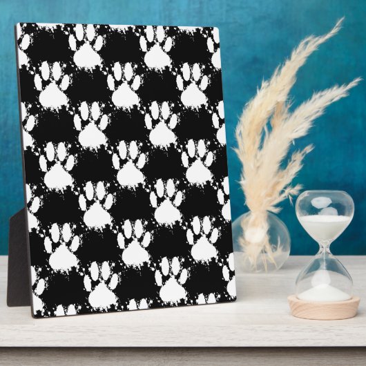 White Dog Paw Pattern met Paint Splatter Fotoplaat (Zijkant)