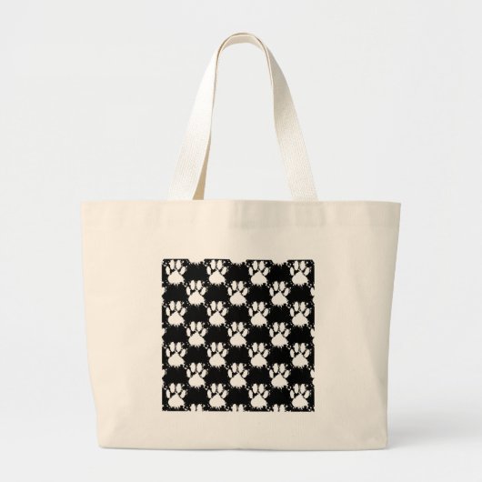 White Dog Paw Pattern met Paint Splatter Grote Tote Bag (Voorkant)