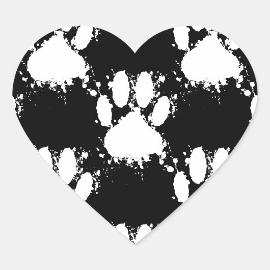 White Dog Paw Pattern met Paint Splatter Hart Sticker (Voorkant)