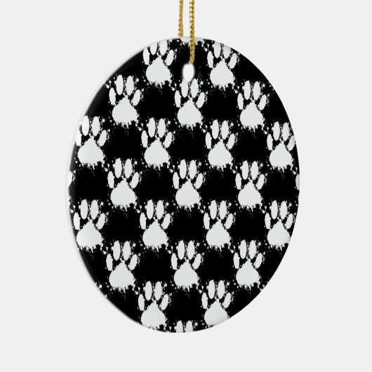 White Dog Paw Pattern met Paint Splatter Keramisch Ornament (Rechts)