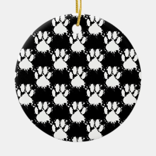 White Dog Paw Pattern met Paint Splatter Keramisch Ornament (Voorkant)