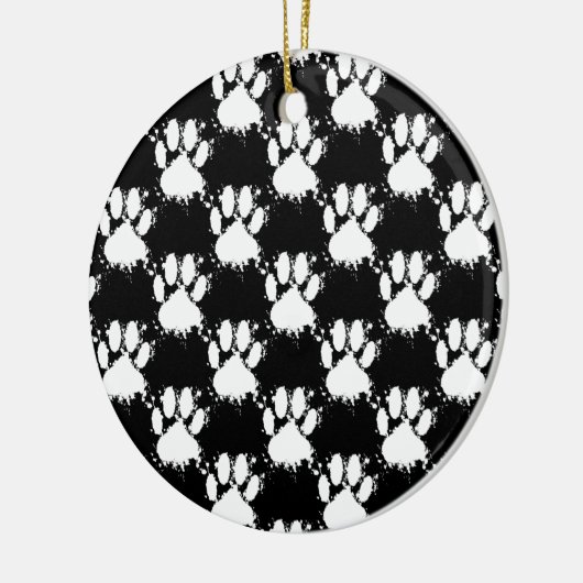 White Dog Paw Pattern met Paint Splatter Keramisch Ornament (Links)