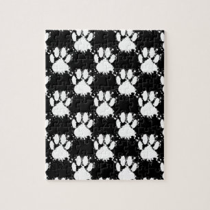 White Dog Paw Pattern met Paint Splatter Legpuzzel