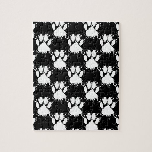 White Dog Paw Pattern met Paint Splatter Legpuzzel (Verticaal)