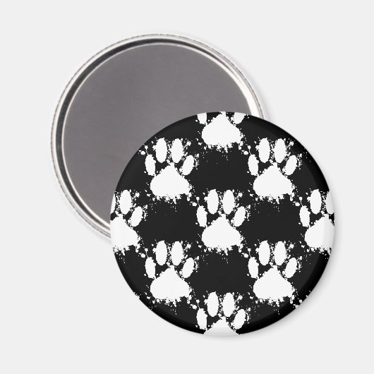 White Dog Paw Pattern met Paint Splatter Magneet (Voorkant / Achterkant)