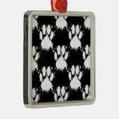 White Dog Paw Pattern met Paint Splatter Metalen Ornament (Rechts)