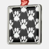 White Dog Paw Pattern met Paint Splatter Metalen Ornament (Links)