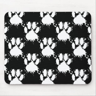 White Dog Paw Pattern met Paint Splatter Muismat