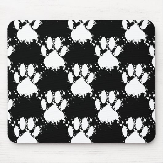White Dog Paw Pattern met Paint Splatter Muismat (Voorkant)
