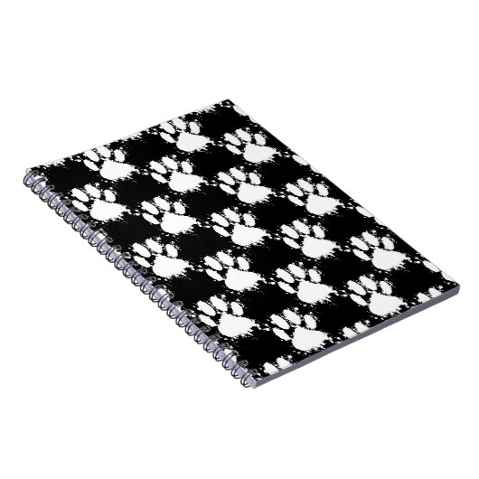 White Dog Paw Pattern met Paint Splatter Notitieboek (Rechterzijde)